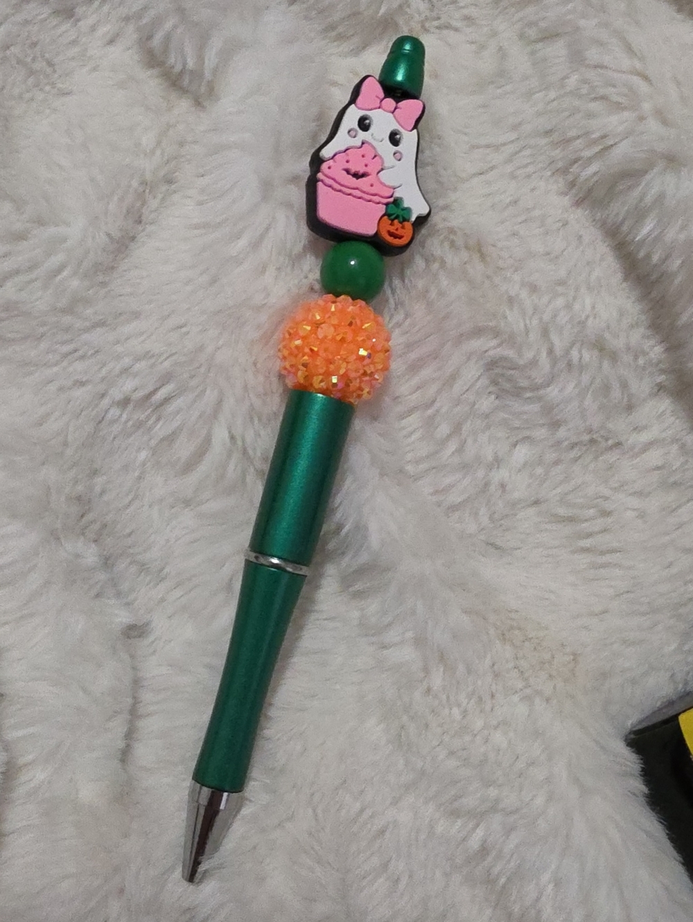 Ghost Themed Decorative Ballpoint Pen - Pink & Orange Accents